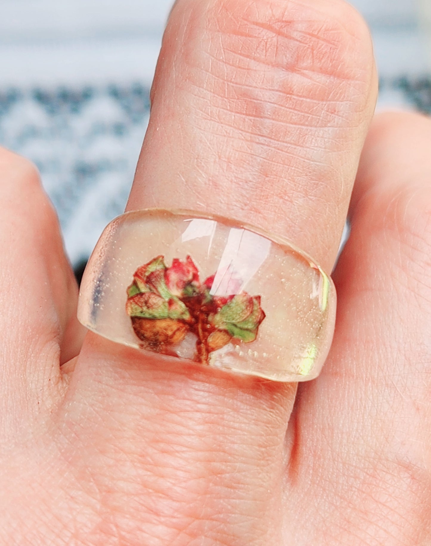 Resin Rings various band sizes - blueberry flower gems