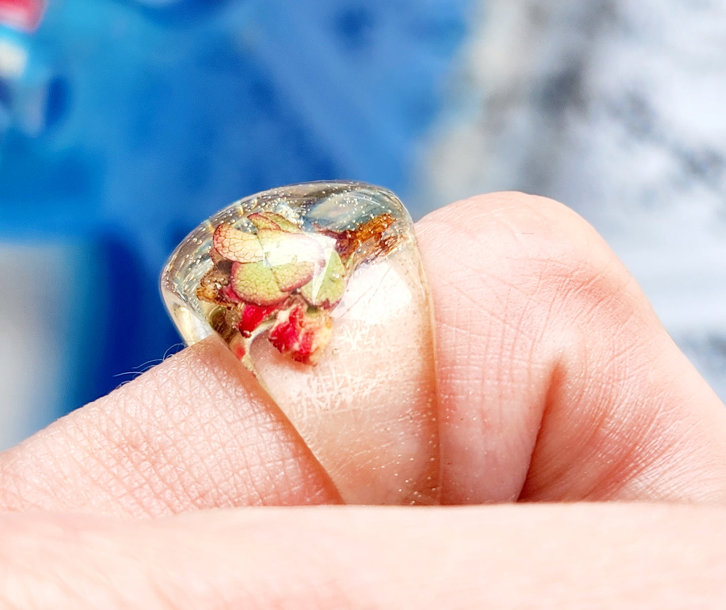 Resin Rings various band sizes - blueberry flower gems