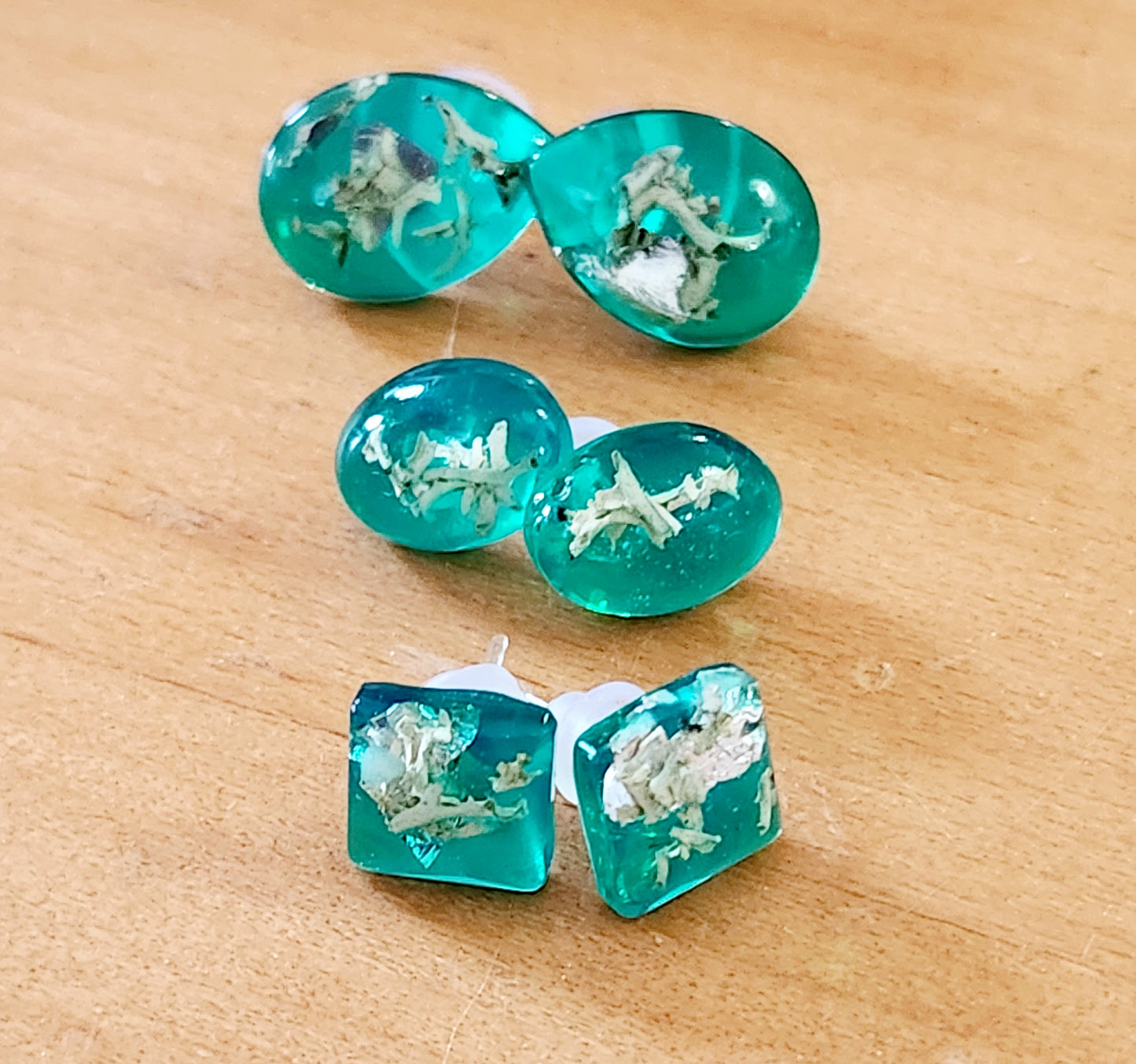 Small green earrings with real plants