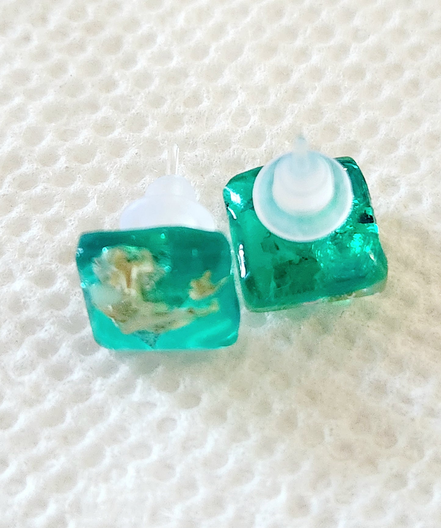 Small green earrings with real plants
