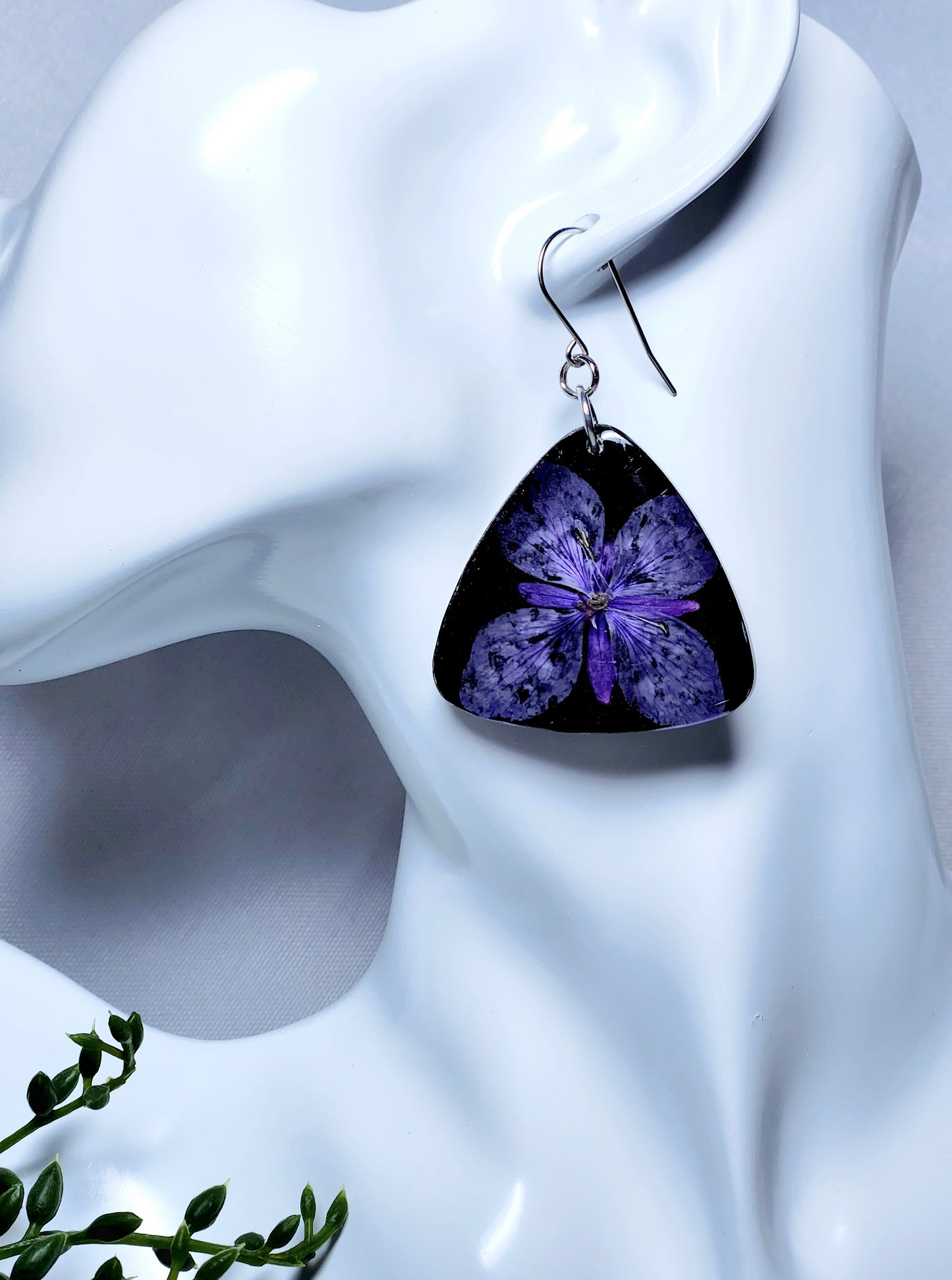 Fireweed flower earrings in black guitar pics