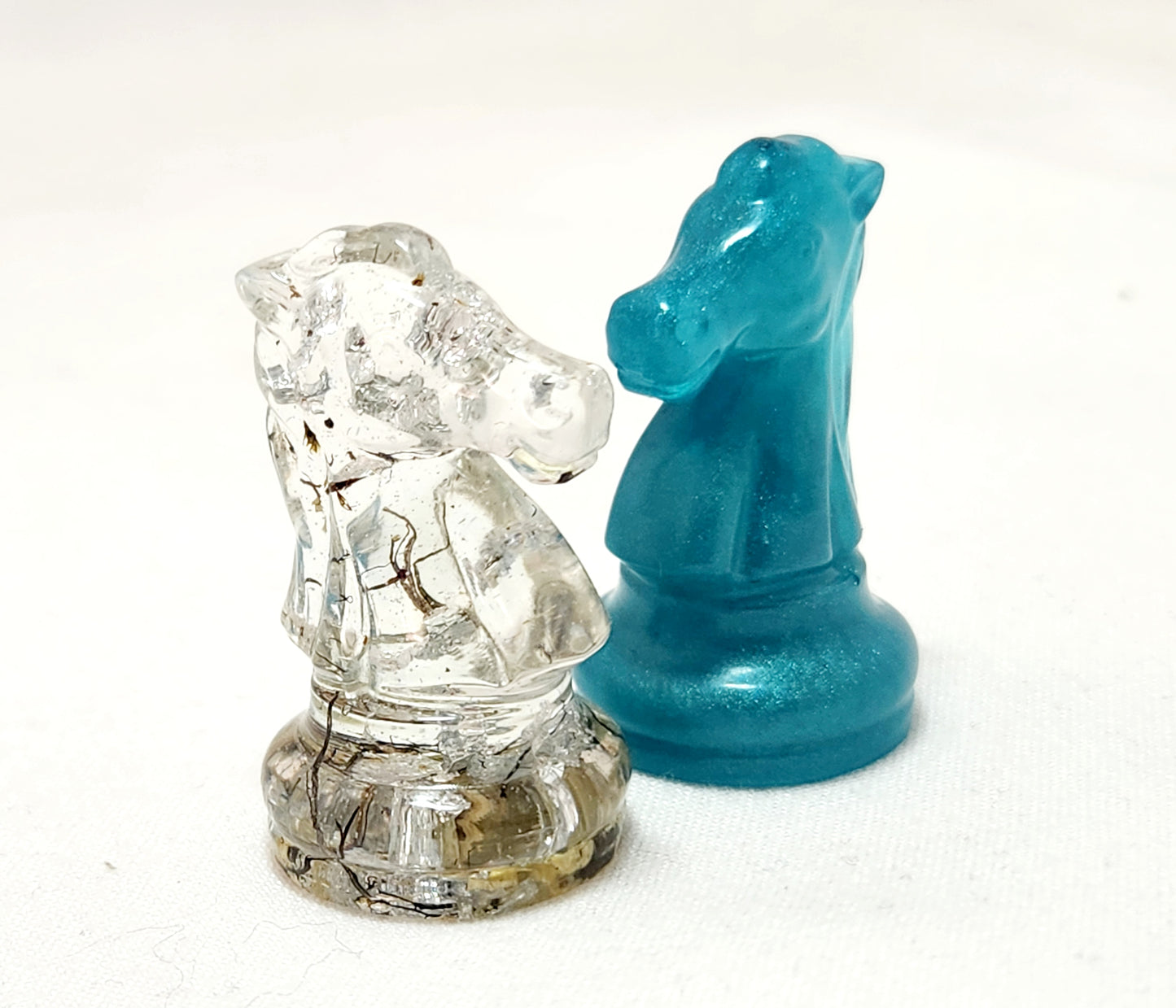 Chess set - board and pieces, real arctic lichen in ocean blues!