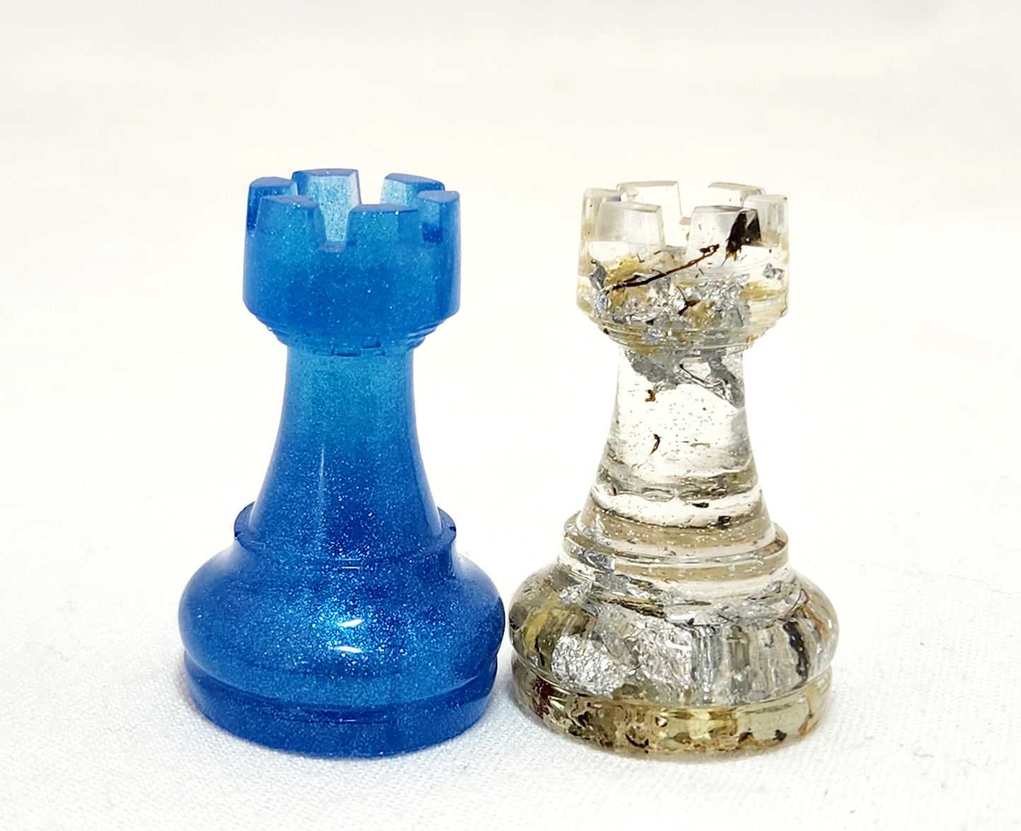 Chess set - board and pieces, real arctic lichen in ocean blues!
