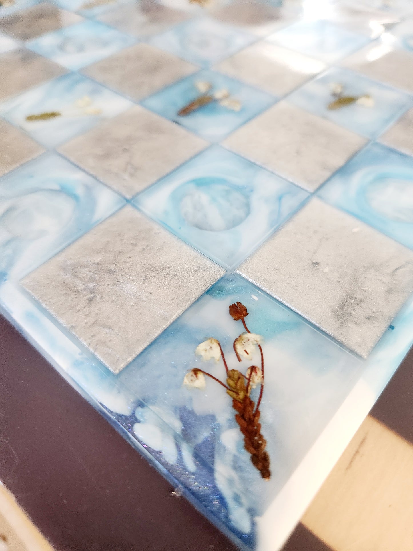 Chess set - silver and ocean blues with arctic heather