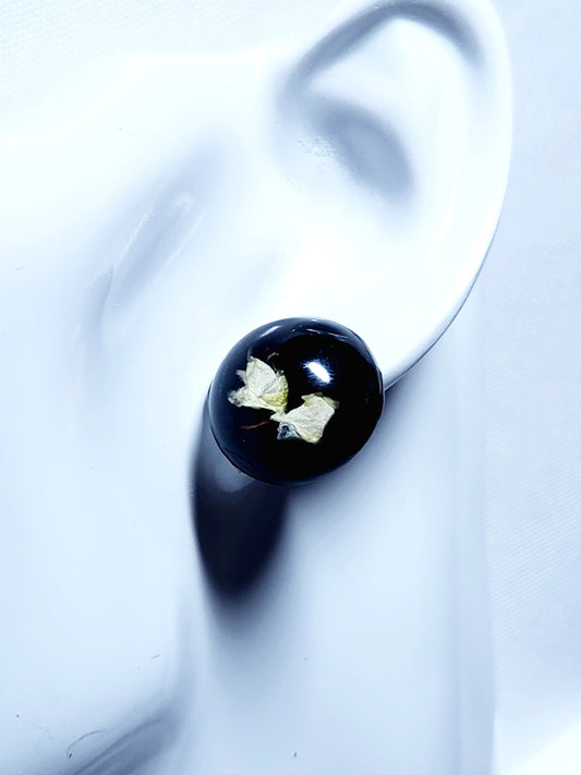 Velvet black earrings with real tundra flowers