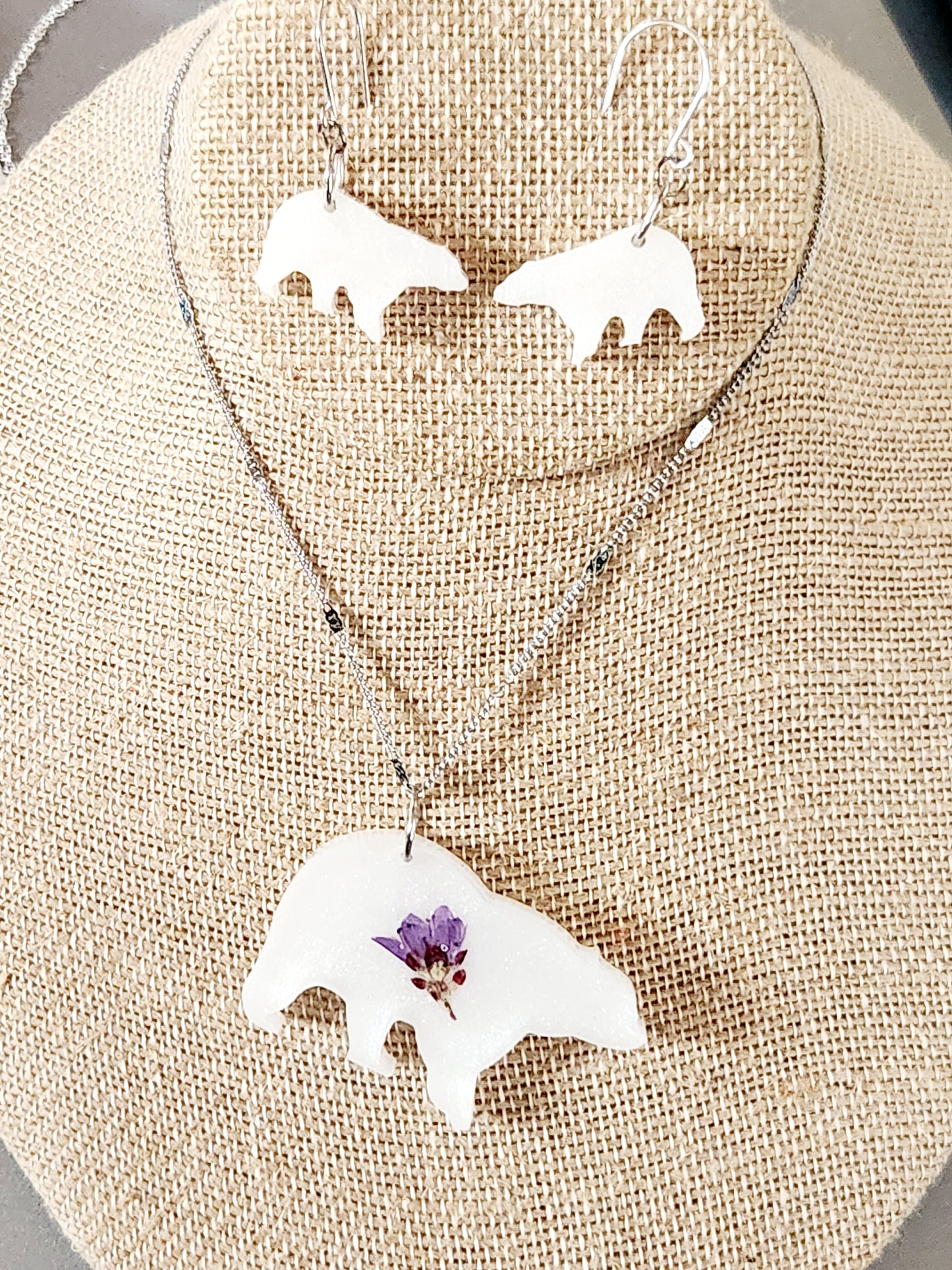 Polar bear pendant and earrings