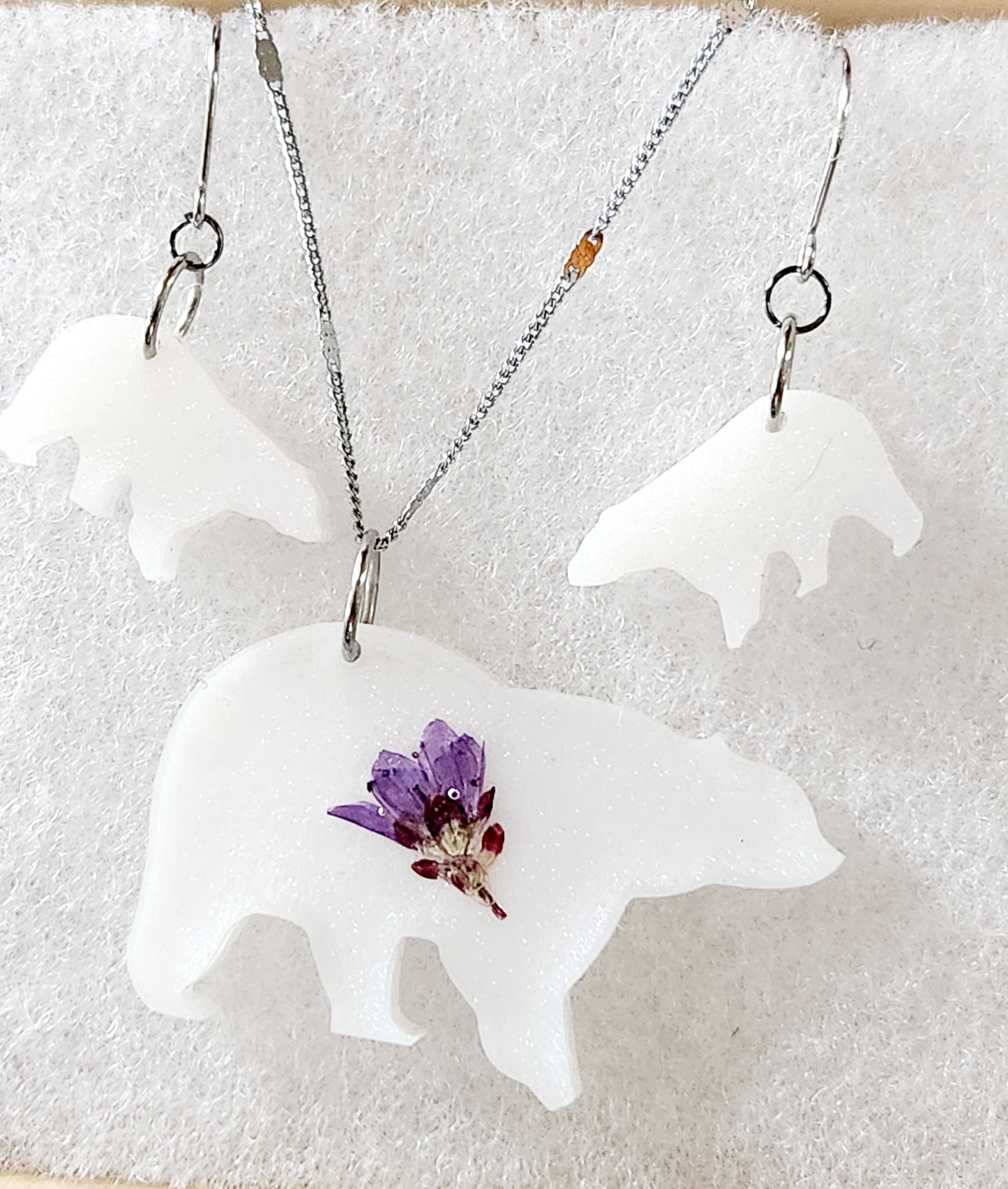 Polar bear pendant and earrings