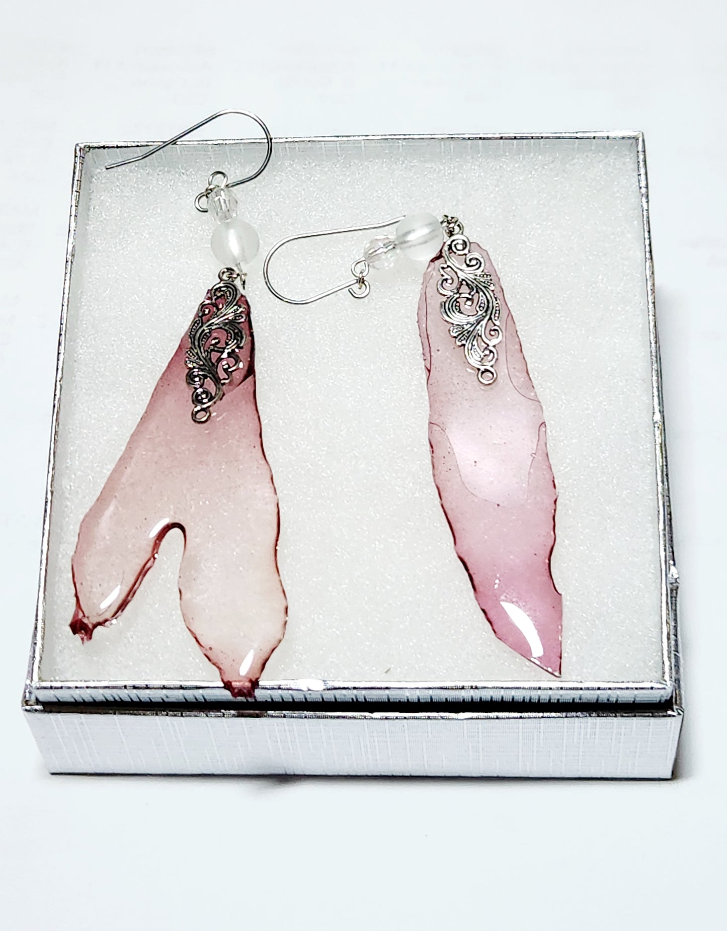 Seaweed petal earrings in pinks and oranges