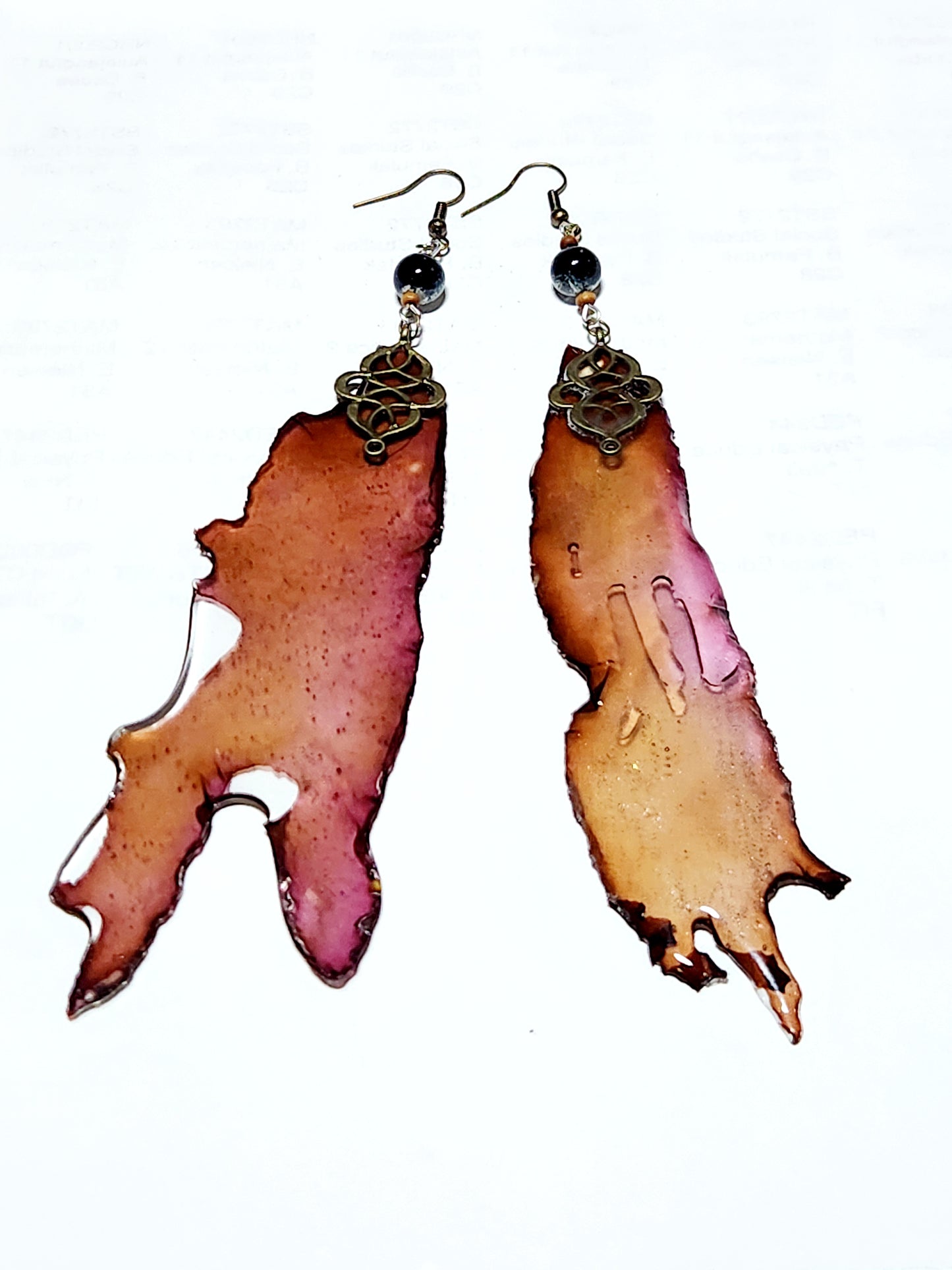 Seaweed petal earrings in pinks and oranges