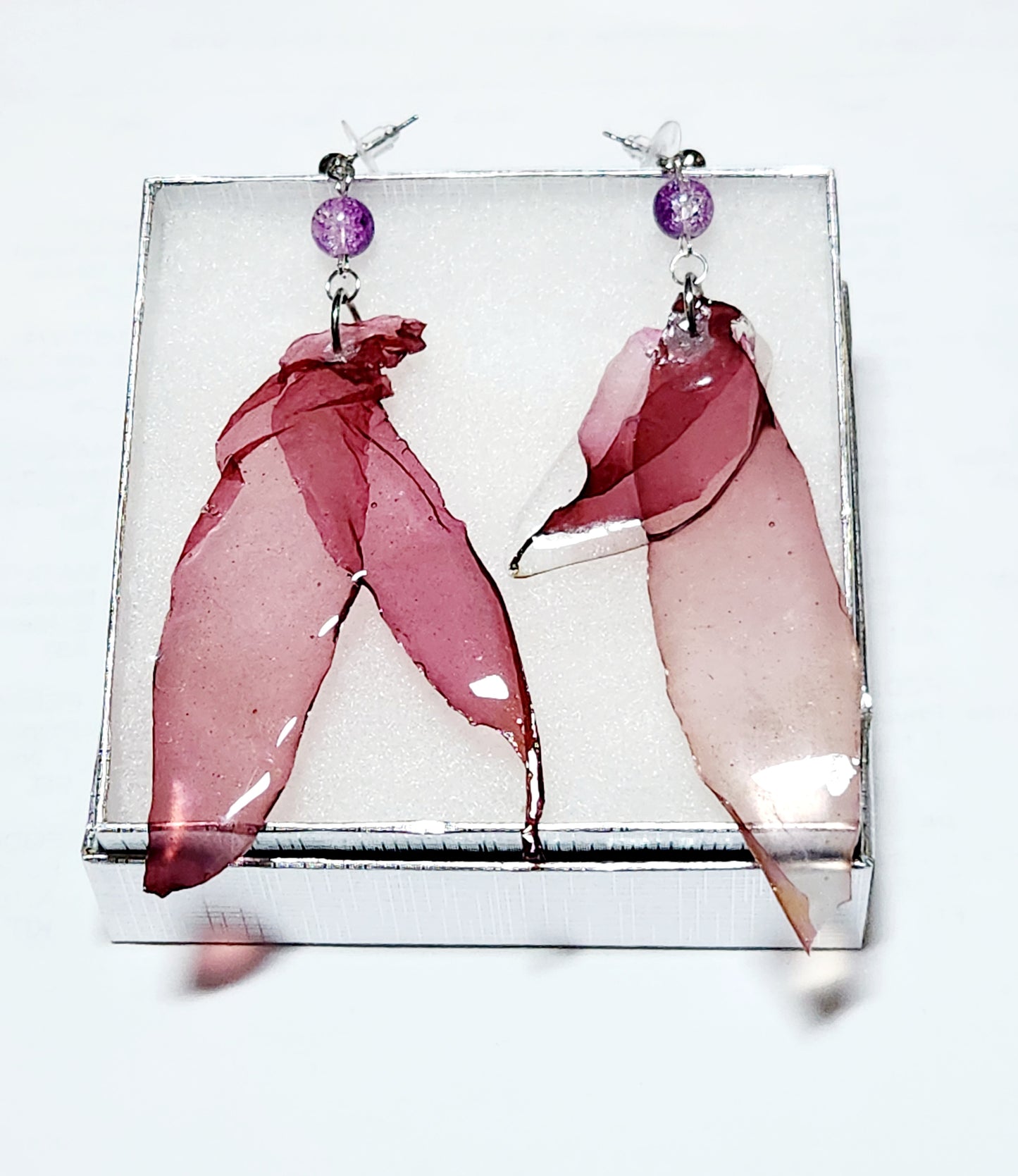 Seaweed petal earrings in pinks and oranges