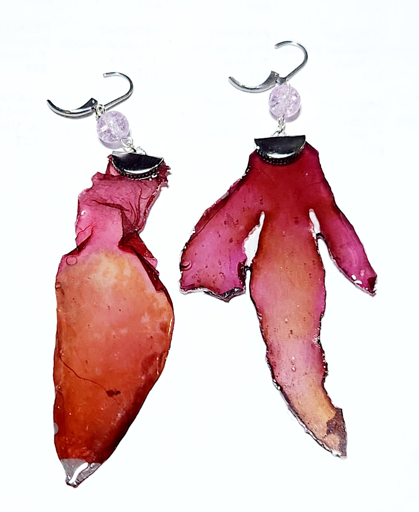 Seaweed petal earrings in pinks and oranges